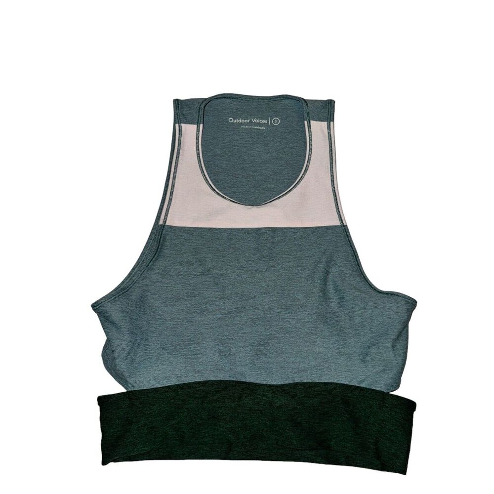 Outdoor Voices Slashback Crop Top Women's S Hunter Slate Ballet Pink Back Cutout